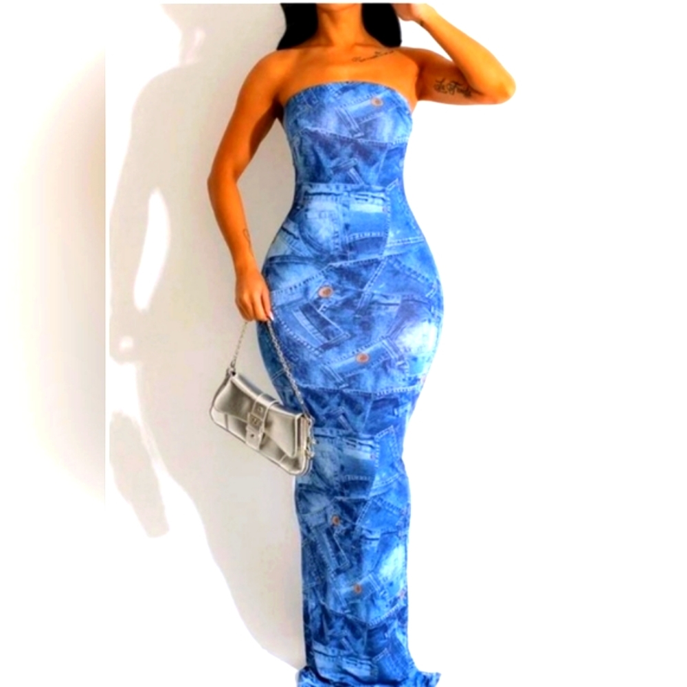 Denim Print Dress